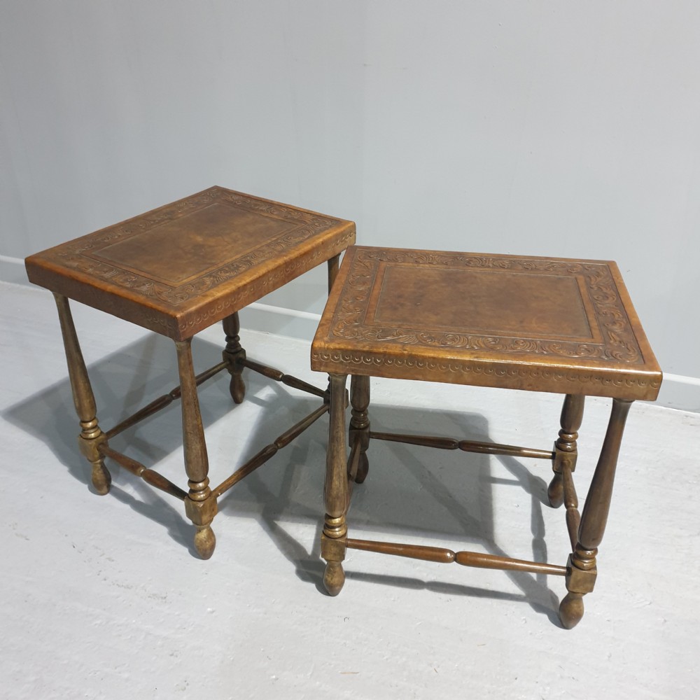 Very Good Pair Leather Moorish Lamp Tables