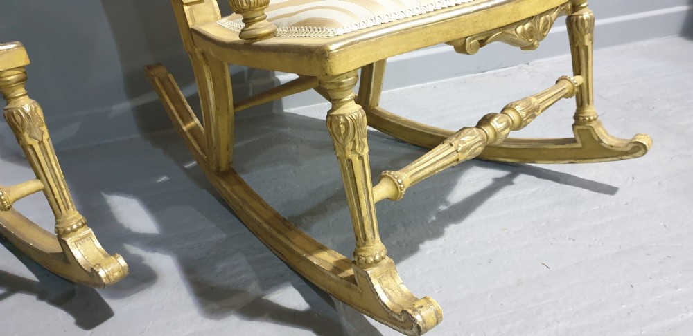 Pair Regency Painted and Parcel Gilt Rocking Chairs View III