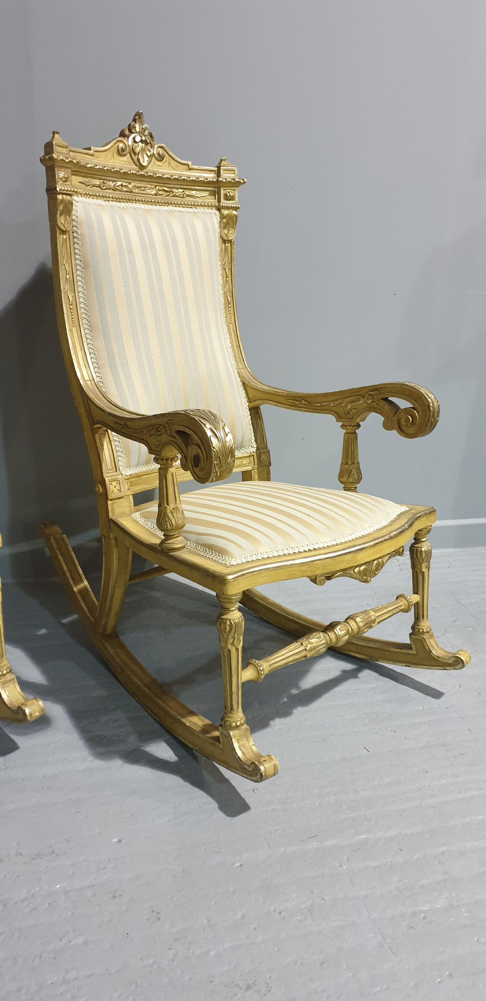 Pair Regency Painted and Parcel Gilt Rocking Chairs View IV