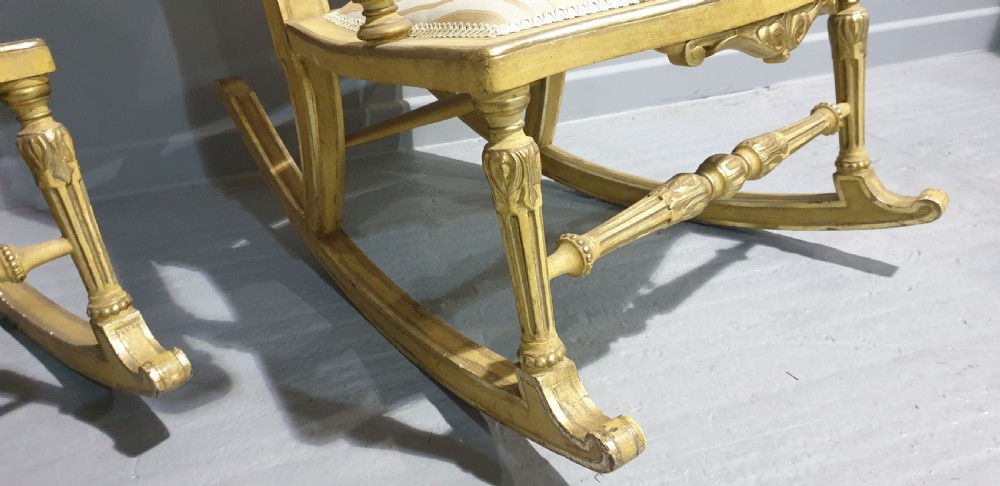 Pair Regency Painted and Parcel Gilt Rocking Chairs View V