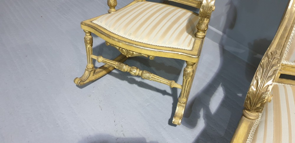 Pair Regency Painted and Parcel Gilt Rocking Chairs View XIII