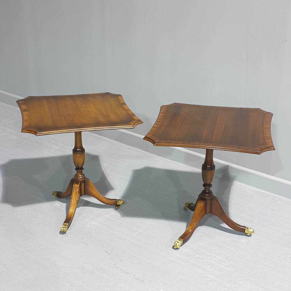 Pair Mahogany Pedestal Lamp Tables