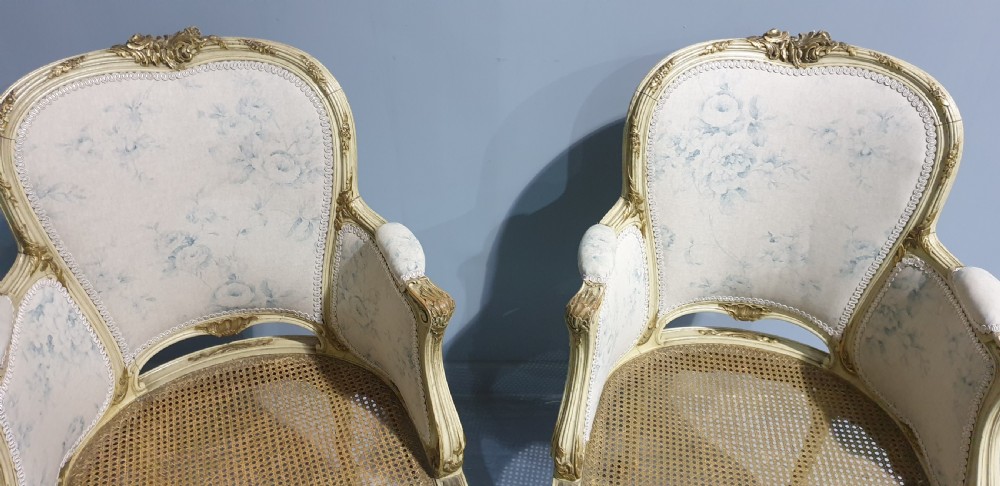 Superb Pair French Painted Bergere Armchairs View III