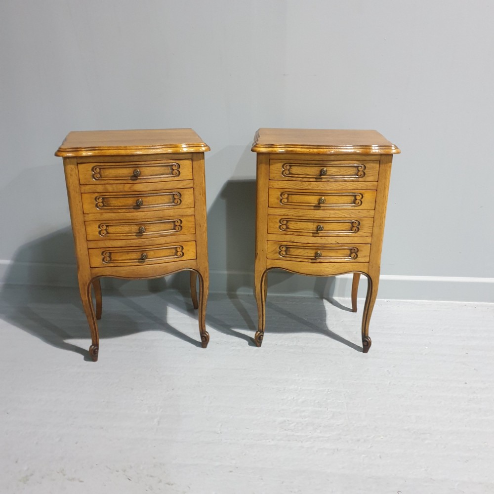 Pair French Oak Bedside Lamp Chests of Drawers