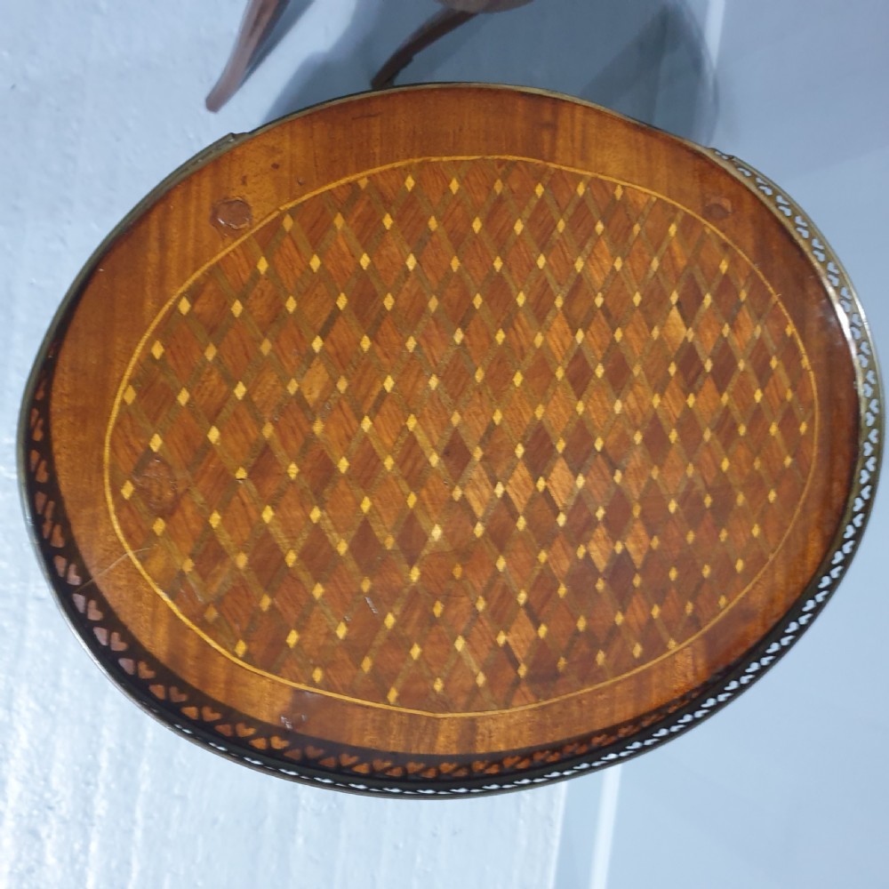Pair French Oval Parquetry Bedside Lamp Tables View IX