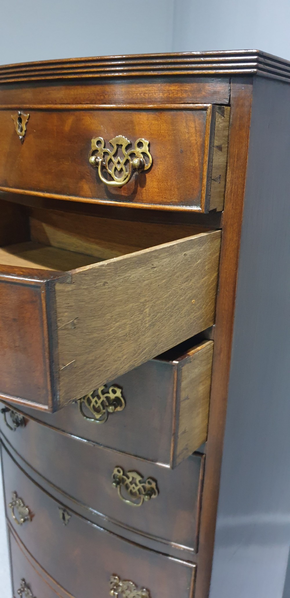 Tall Mahogany Bowed Chest of Drawers View III