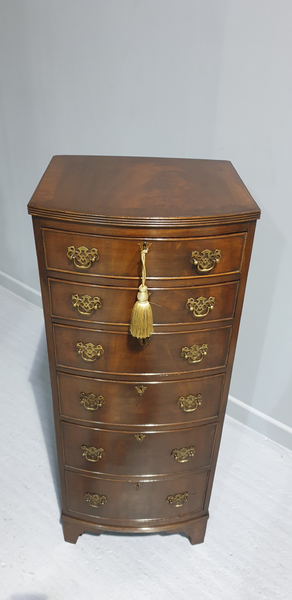 Tall Mahogany Bowed Chest of Drawers View X