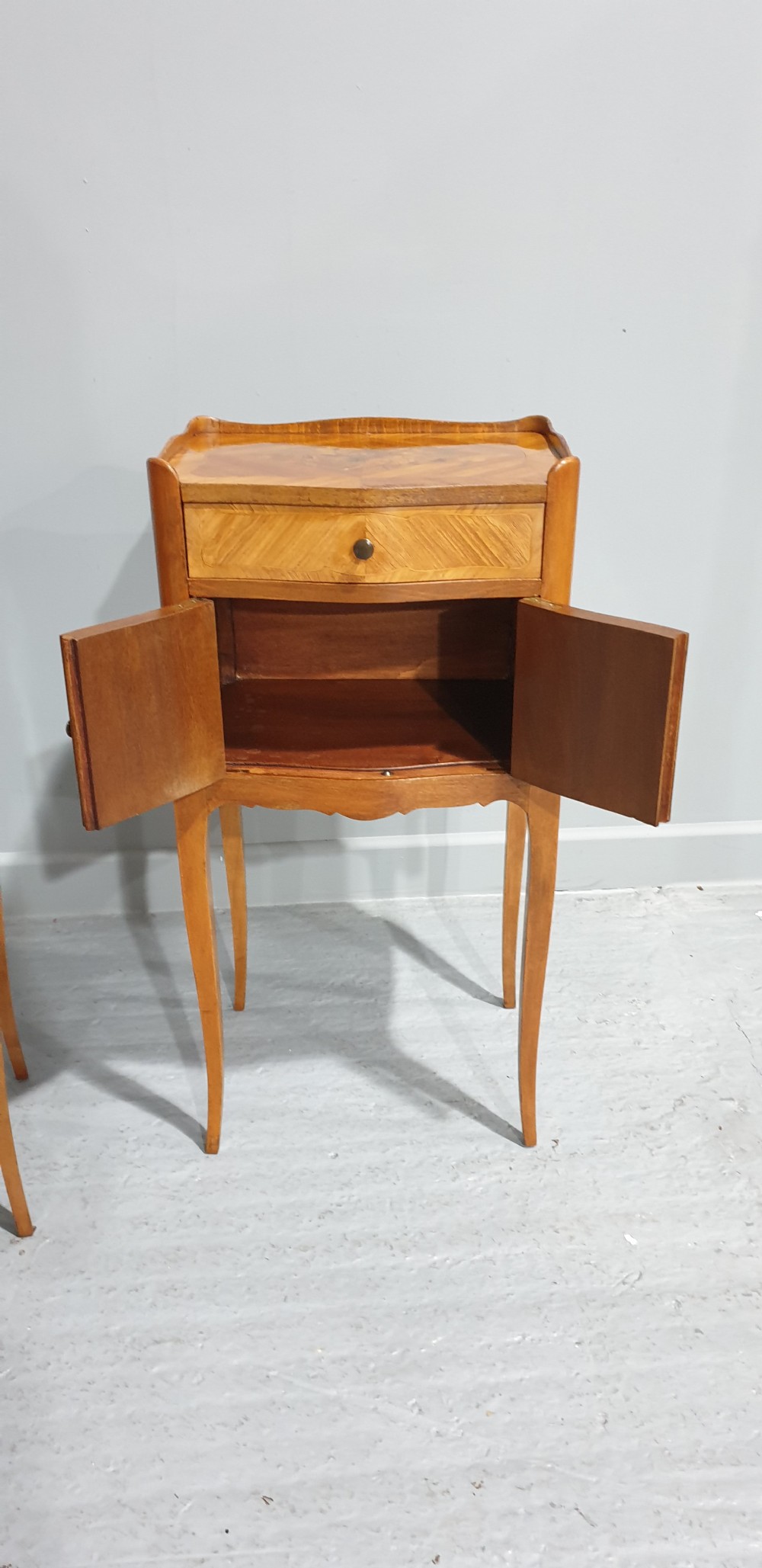 Superb Pair French Marquetry Bedside Lamp Cabinets View IV