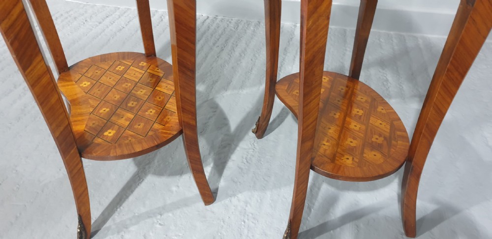 Superb Near Pair Oval Marquetry Bedside Lamp Tables View VI