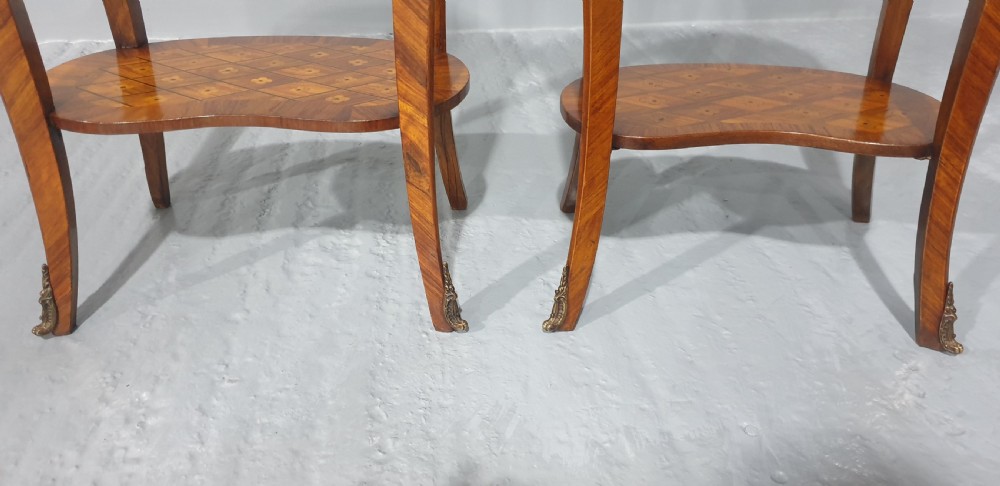 Superb Near Pair Oval Marquetry Bedside Lamp Tables View VIII