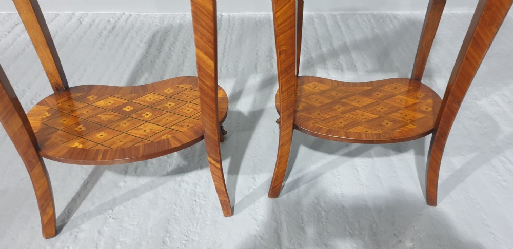 Superb Near Pair Oval Marquetry Bedside Lamp Tables View XII
