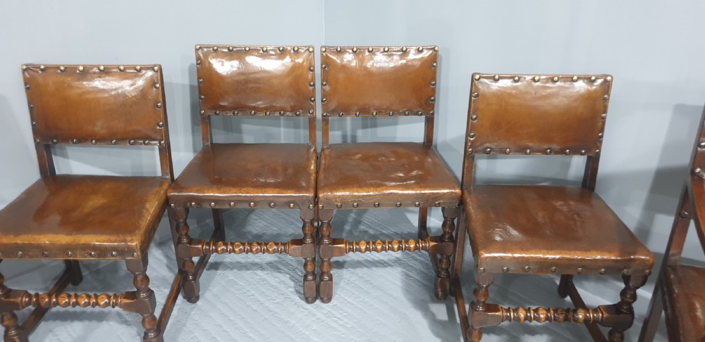Seat Six Oak and Hide Covered Dining Chairs View III