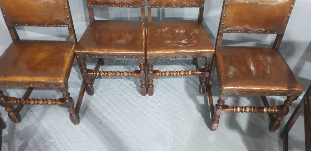 Seat Six Oak and Hide Covered Dining Chairs View IV