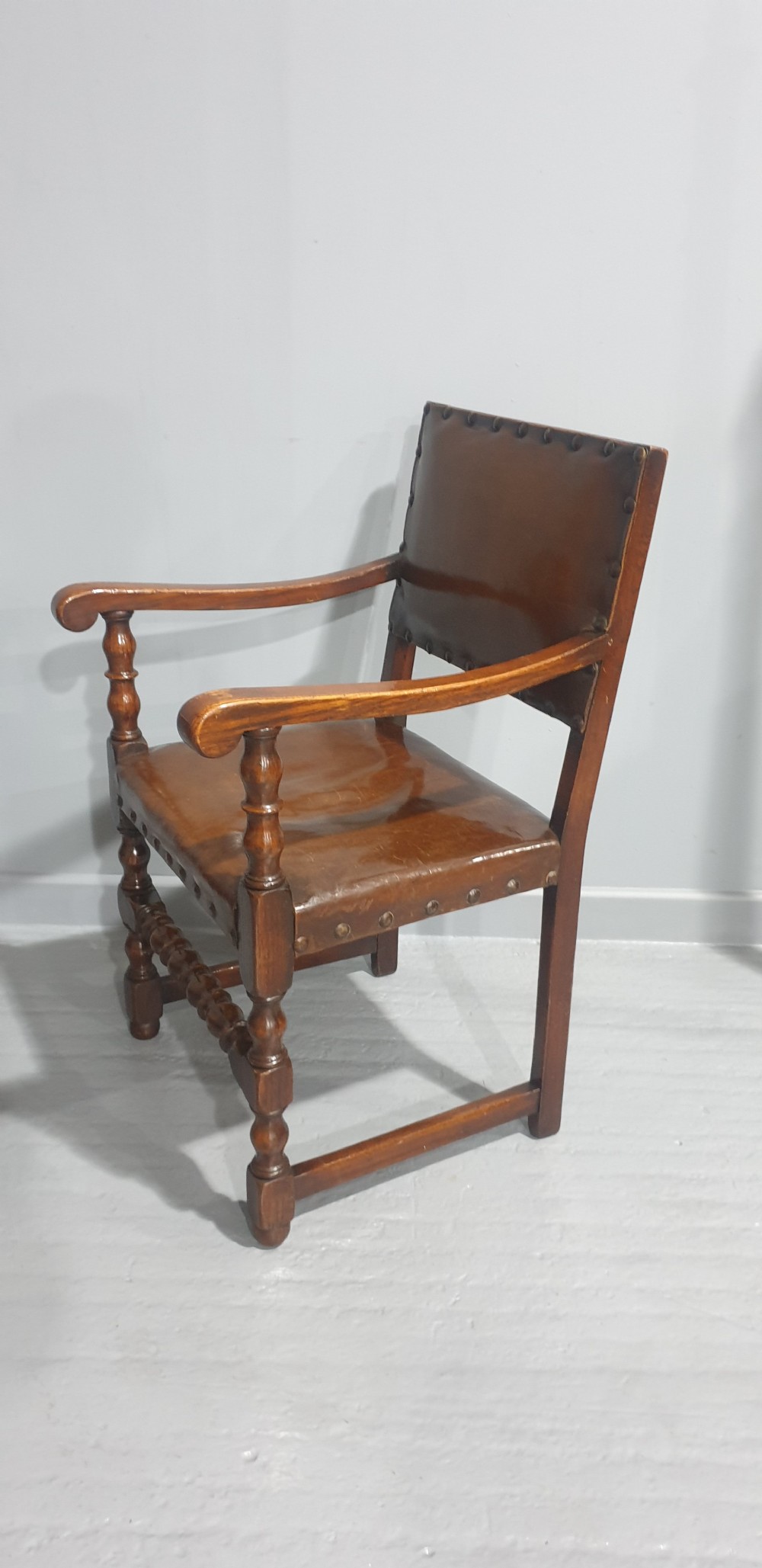 Seat Six Oak and Hide Covered Dining Chairs View VI