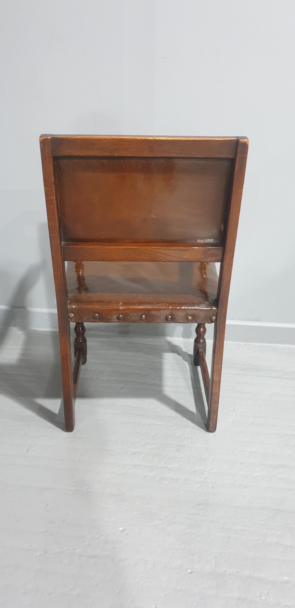 Seat Six Oak and Hide Covered Dining Chairs View VII