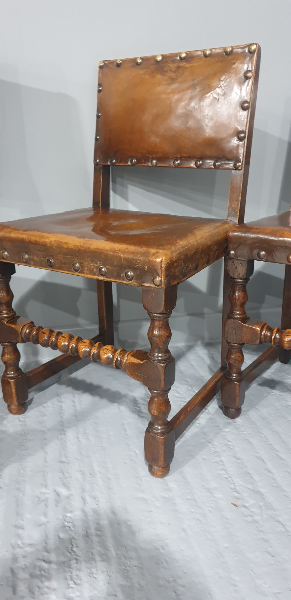 Seat Six Oak and Hide Covered Dining Chairs View X