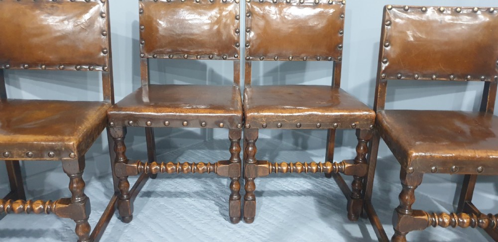 Seat Six Oak and Hide Covered Dining Chairs View XIII