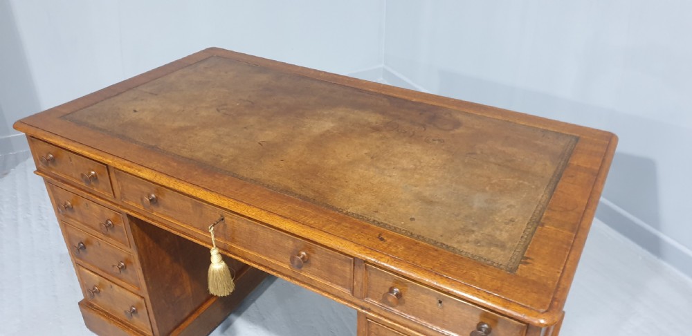 Victorian Oak Pedestal Desk View V