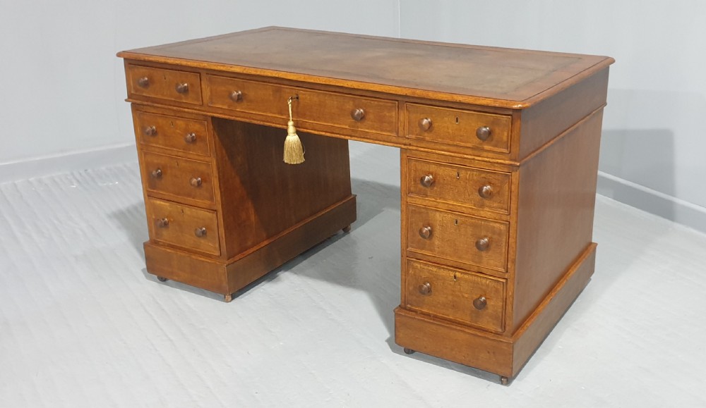 Victorian Oak Pedestal Desk View VI
