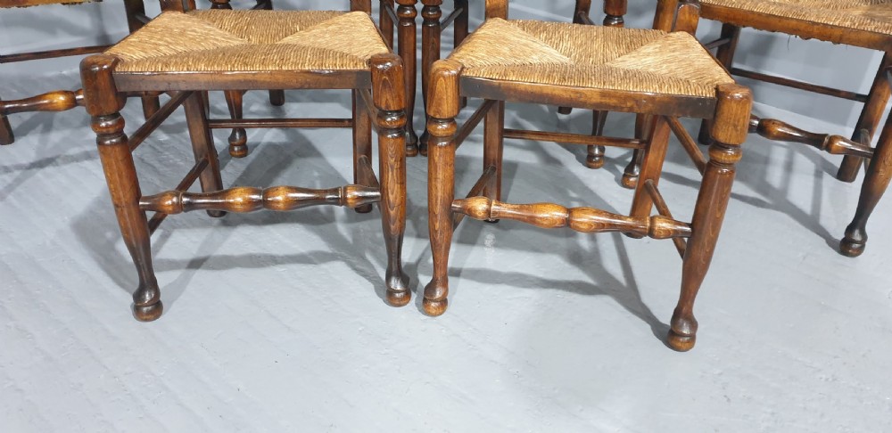 Good Set Six Oak Ladder Back Dining Chairs View III