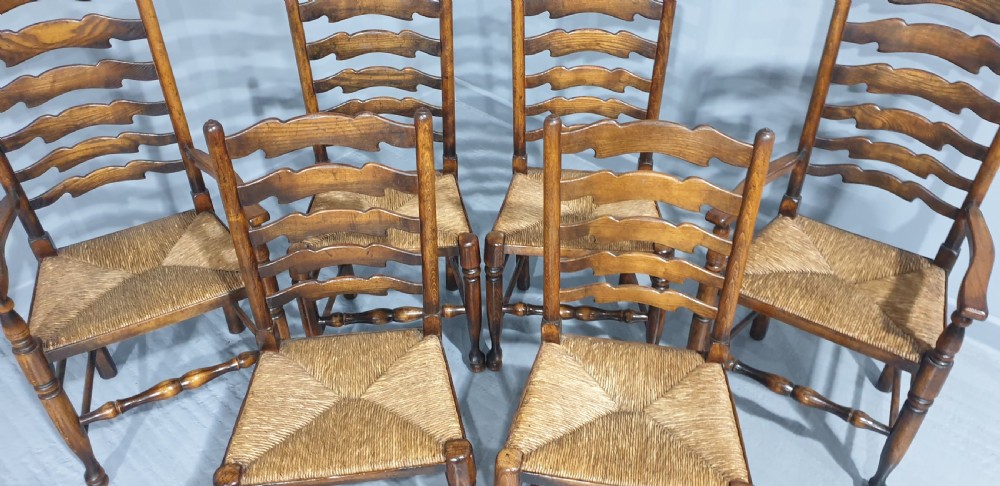 Good Set Six Oak Ladder Back Dining Chairs View IV