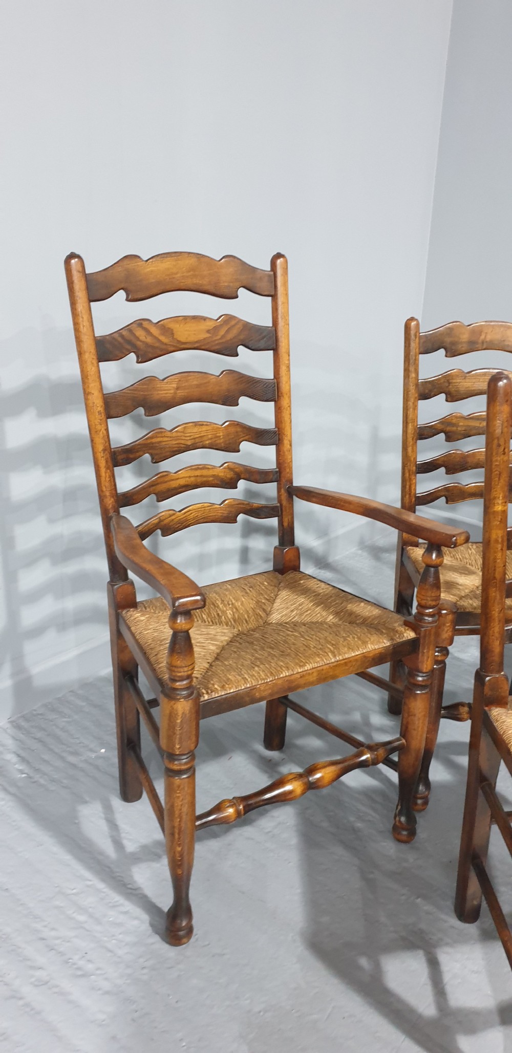 Good Set Six Oak Ladder Back Dining Chairs View V
