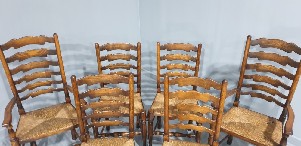 Good Set Six Oak Ladder Back Dining Chairs View VI
