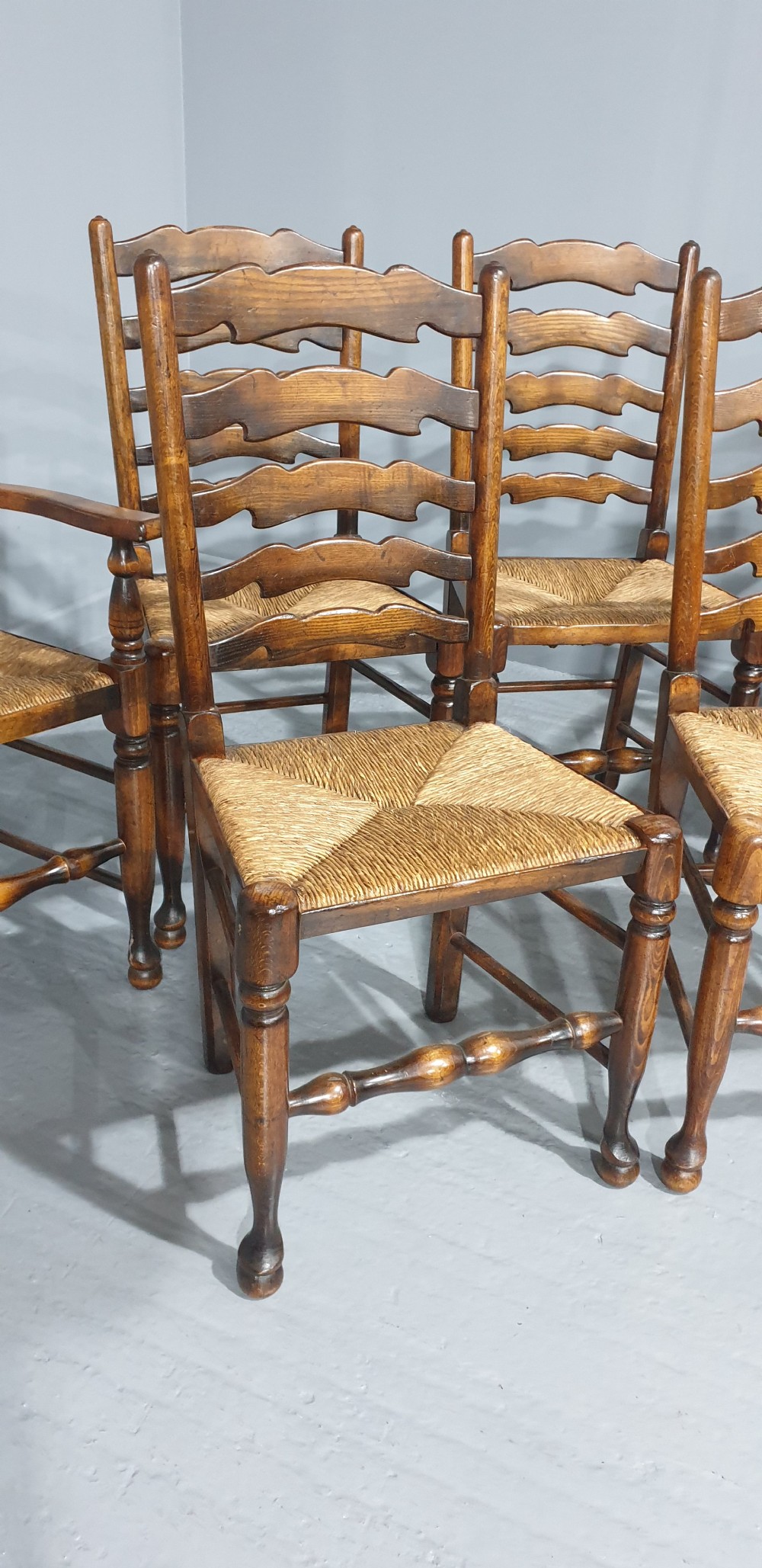 Good Set Six Oak Ladder Back Dining Chairs View VII