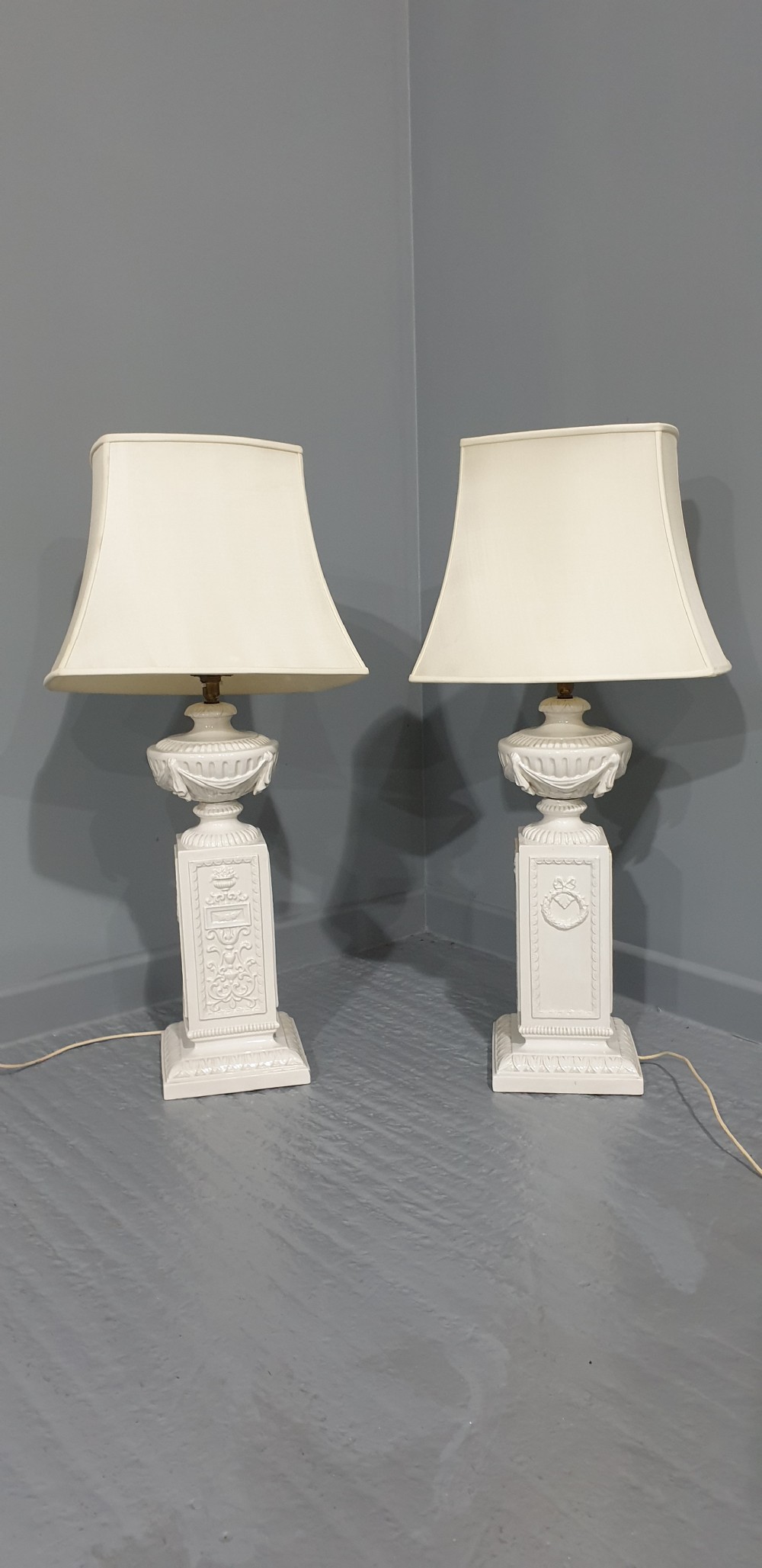 Large Pair Porcelain Table Lamps View II