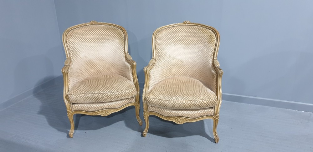 Large Pair French Painted Fauteuil Armchairs View II