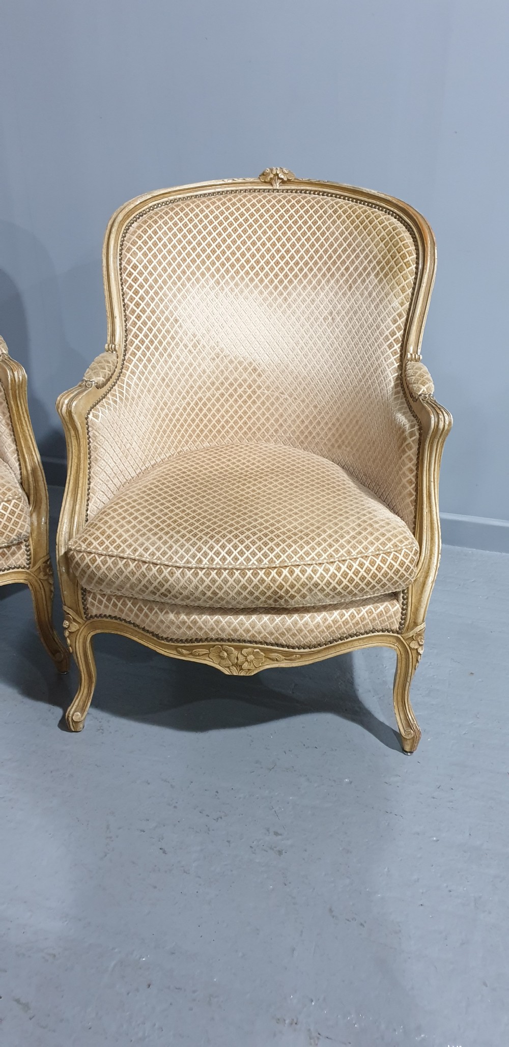 Large Pair French Painted Fauteuil Armchairs View III
