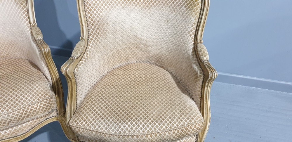 Large Pair French Painted Fauteuil Armchairs View V