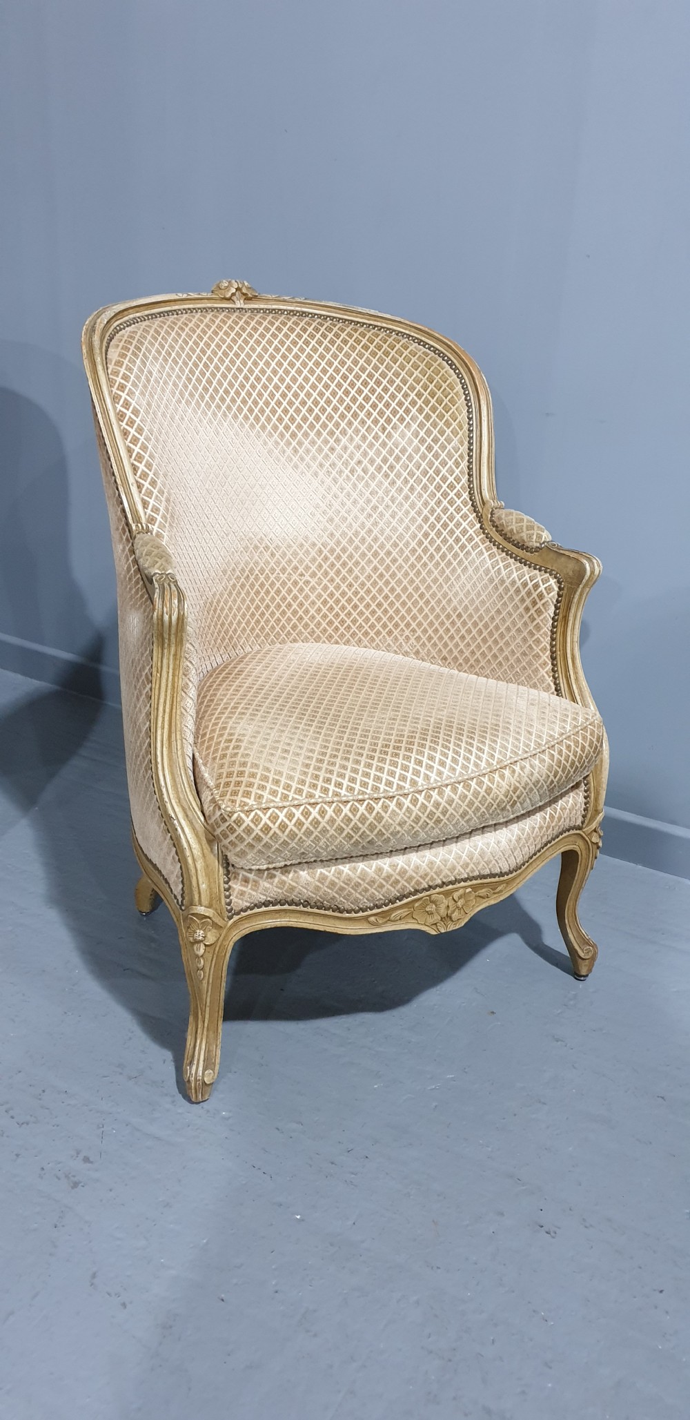 Large Pair French Painted Fauteuil Armchairs View IX