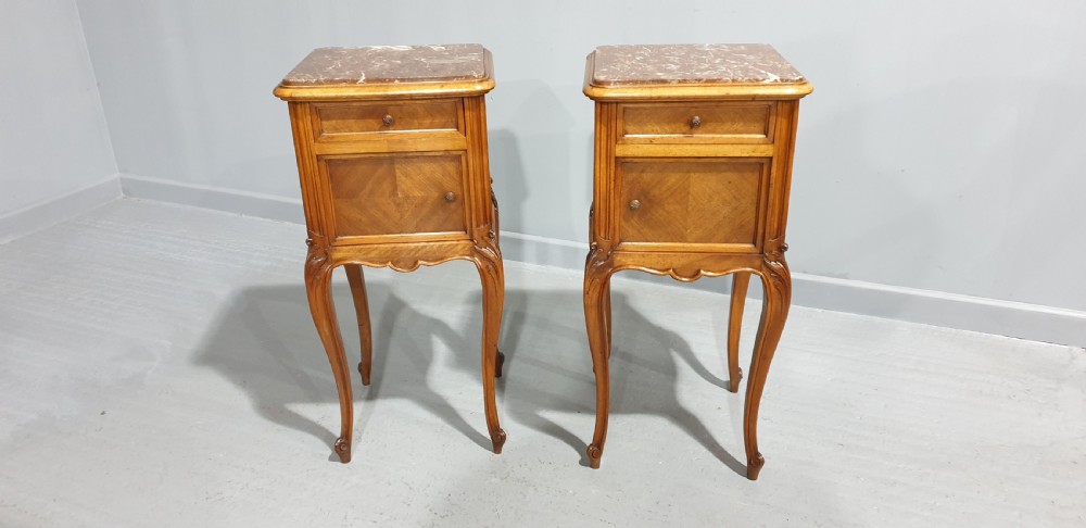 Lovely Pair French Walnut Bedside Cabinets View II