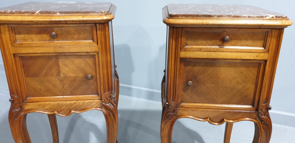 Lovely Pair French Walnut Bedside Cabinets View III
