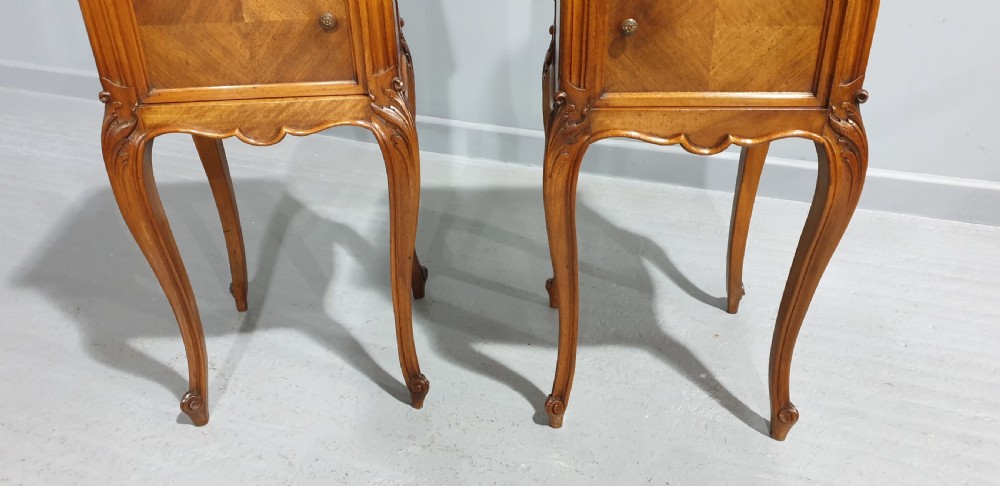 Lovely Pair French Walnut Bedside Cabinets View IV