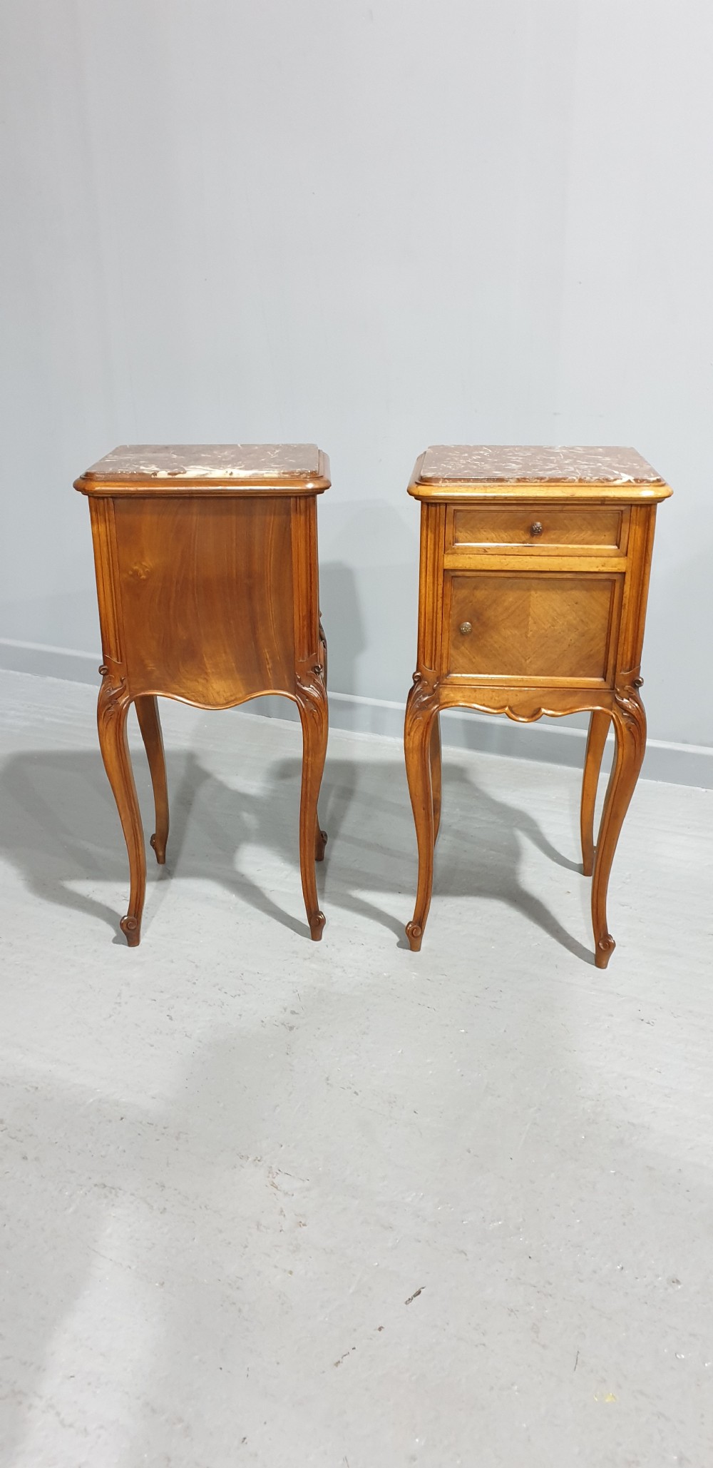 Lovely Pair French Walnut Bedside Cabinets View IX