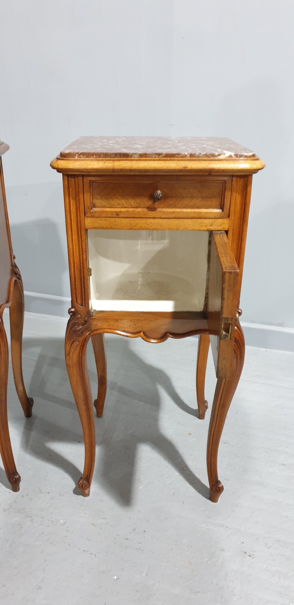 Lovely Pair French Walnut Bedside Cabinets View X