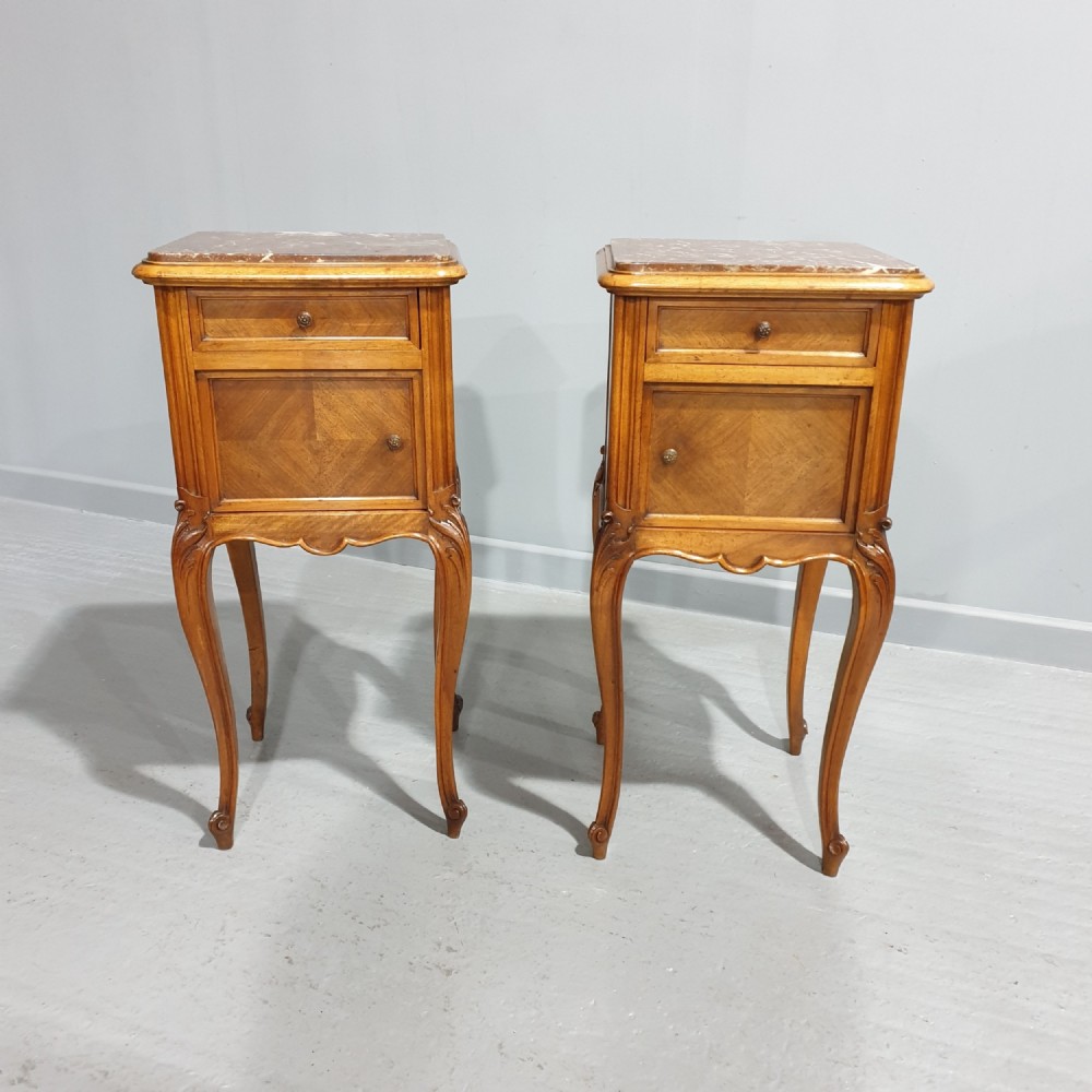 Lovely Pair French Walnut Bedside Cabinets