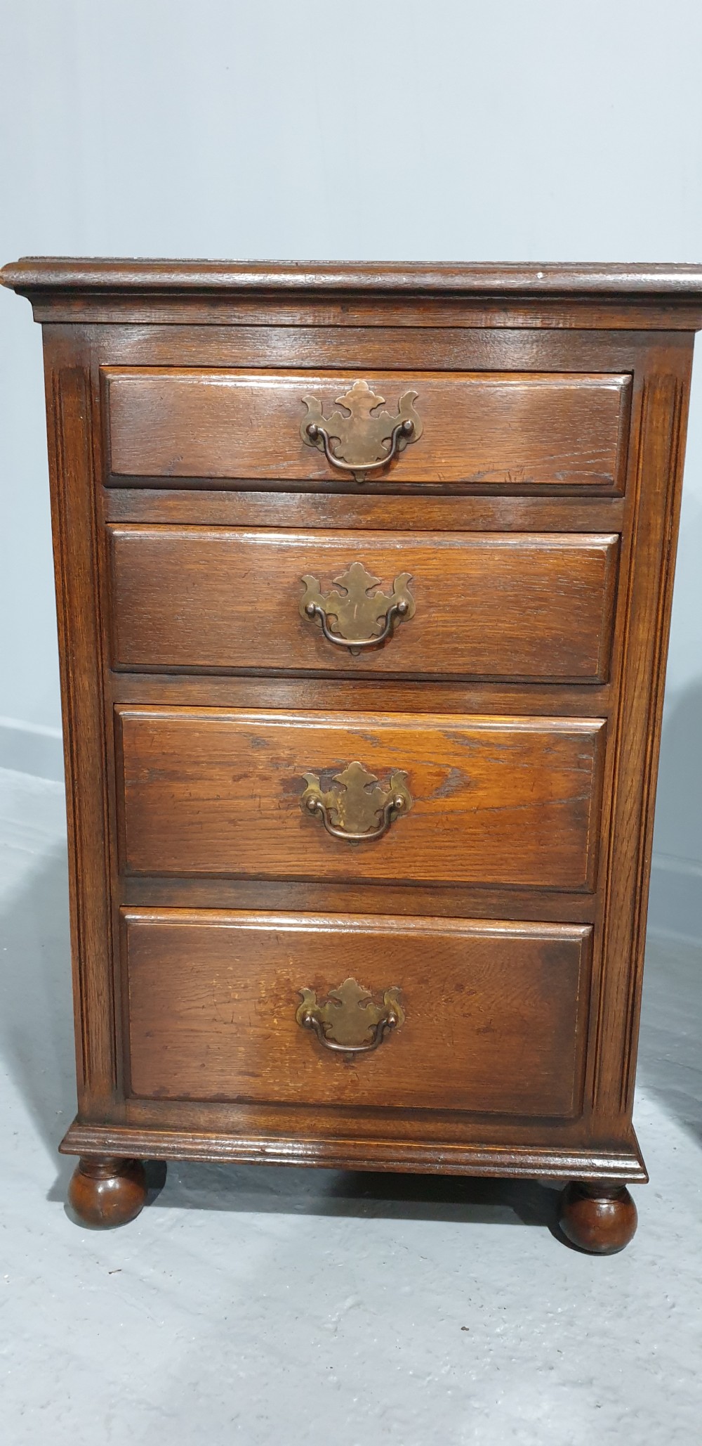 Pair Oak Bedside Chests of Drawers View III