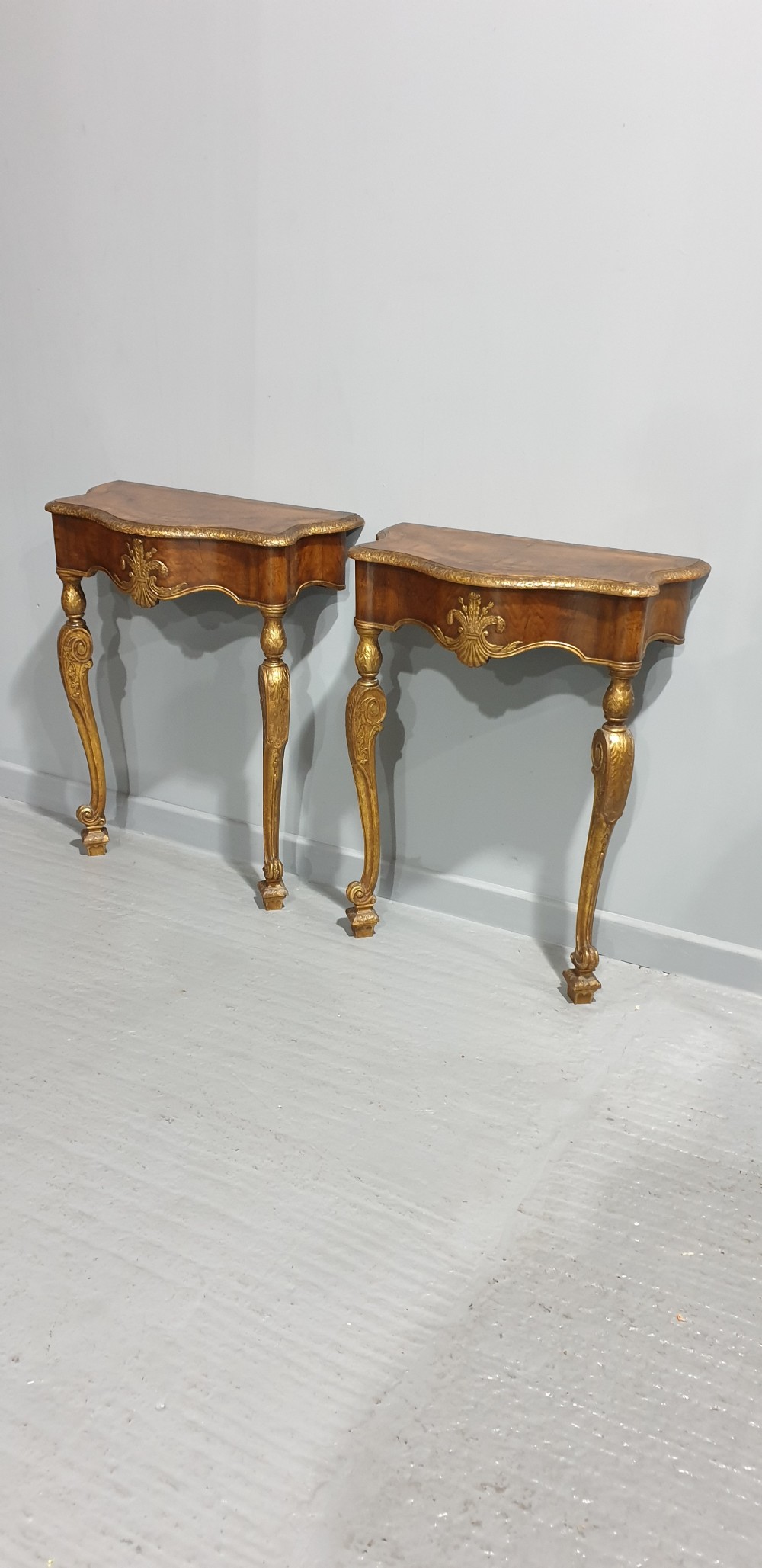 Outstanding Pair Walnut Console Tables View II