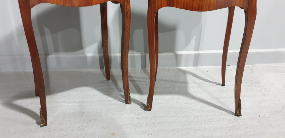 Lovely  Pair French Marquatry Bedside Lamp Chests of Drawers View IV