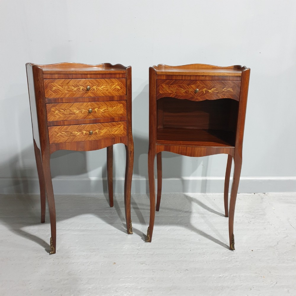 Lovely  Pair French Marquatry Bedside Lamp Chests of Drawers