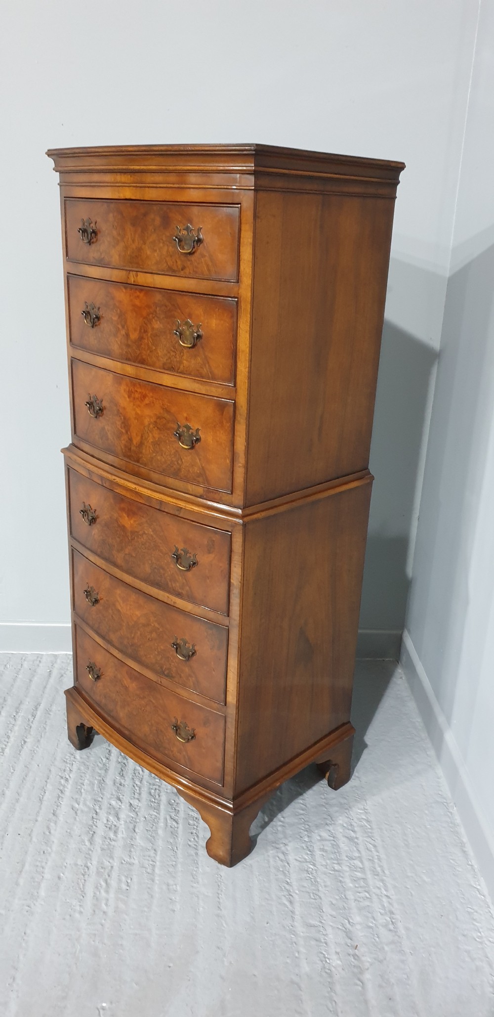 Burr Walnut Chest on Chest of Drawers View V