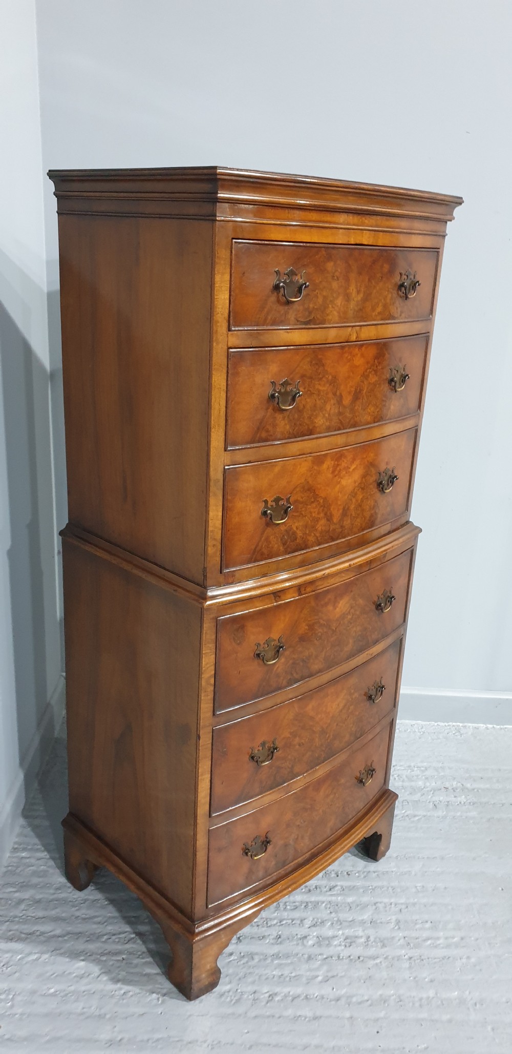 Burr Walnut Chest on Chest of Drawers View VI