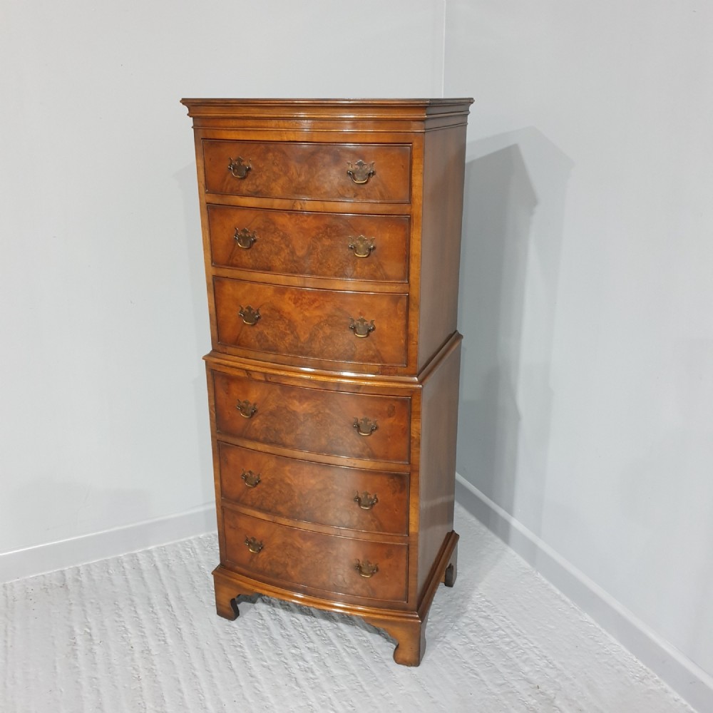 Burr Walnut Chest on Chest of Drawers