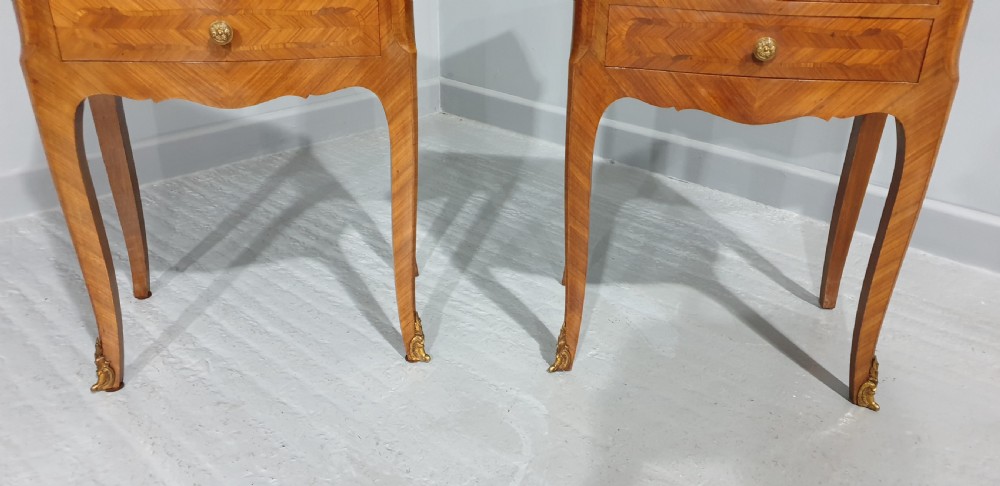 Oversized Pair French Marquetry Bedside Lamp Tables View III