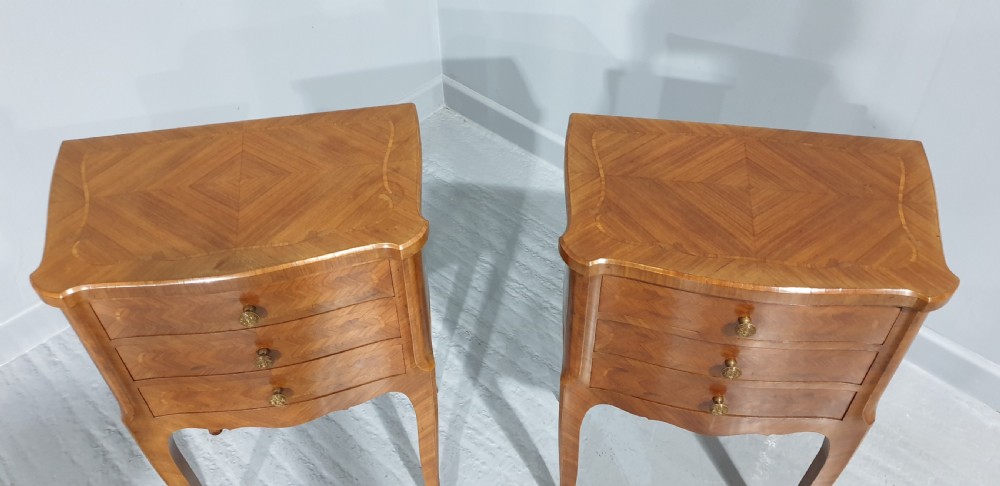 Oversized Pair French Marquetry Bedside Lamp Tables View IV