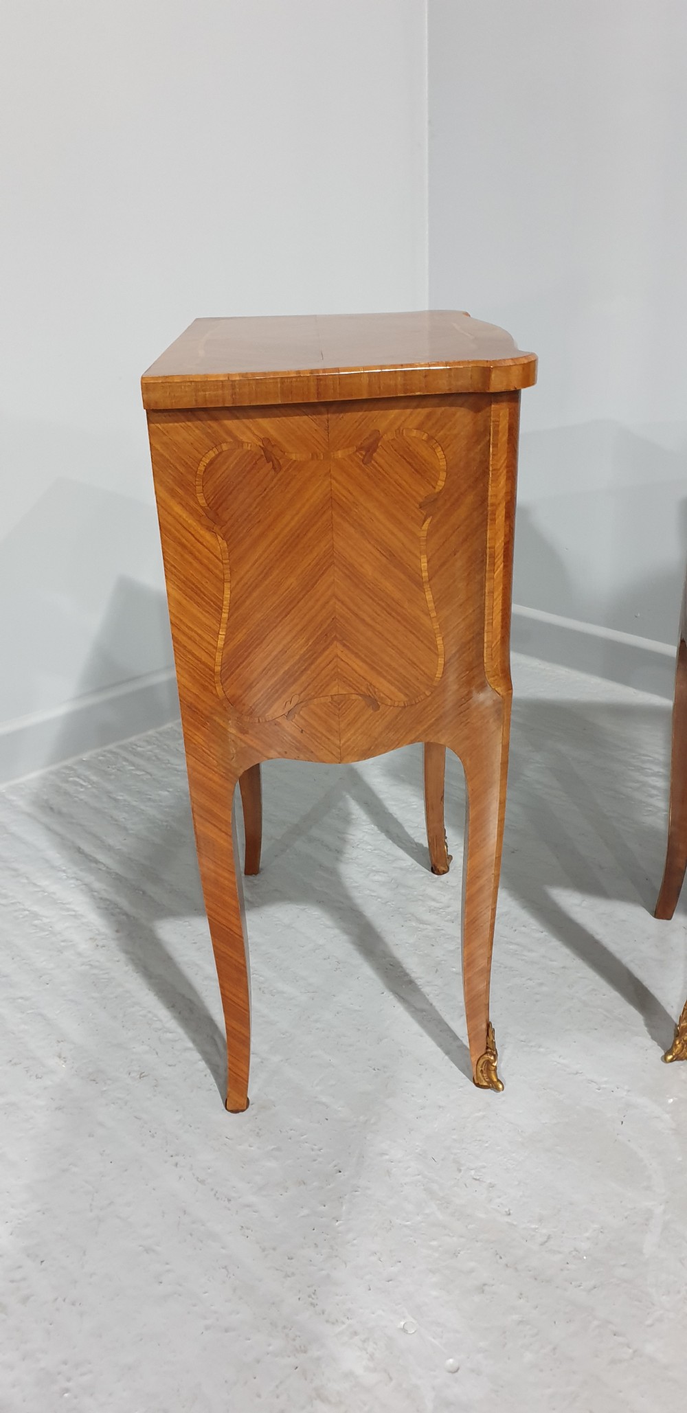 Oversized Pair French Marquetry Bedside Lamp Tables View V