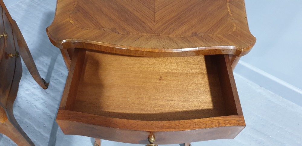 Oversized Pair French Marquetry Bedside Lamp Tables View VI
